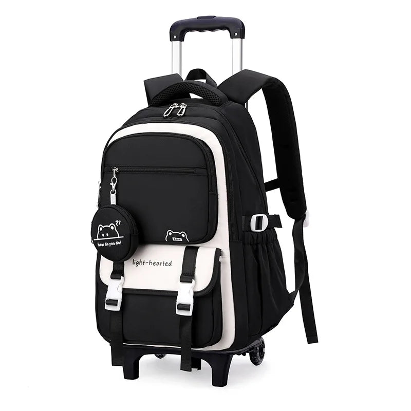 Children School Backpack Trolley Bag with Wheels Students Backpack Book Bag Rolling School bag for Girls Kids Wheeled Backpack