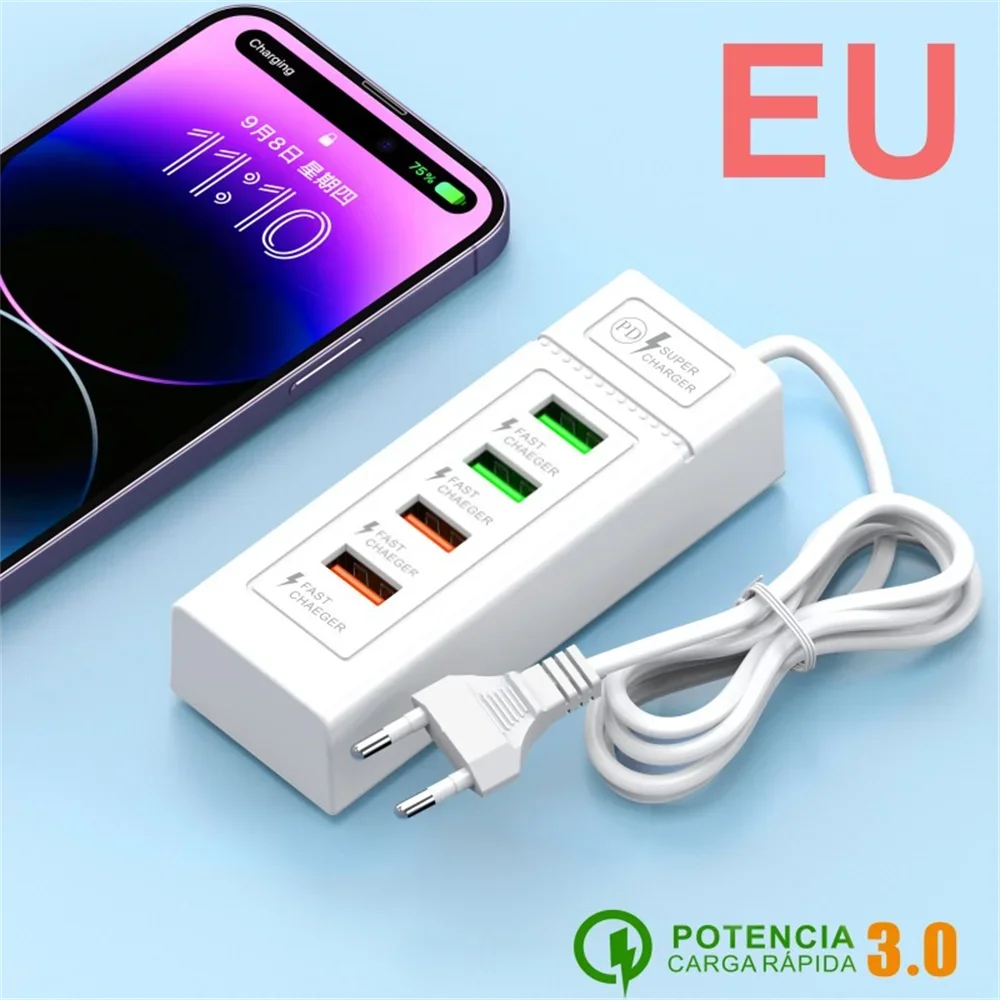 4Ports USB Fast Charger Station USB Multi Splitter Adapter USB C Expander Portable Travel Charger For iPhone Xiaomi Mobile Phone