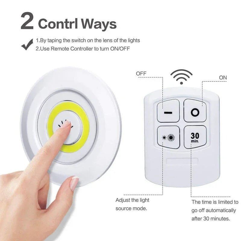 3W Super Bright Cob Under Cabinet Light LED Wireless Remote Control Dimmable Wardrobe Night Lamp Home Bedroom Closet Kitchen