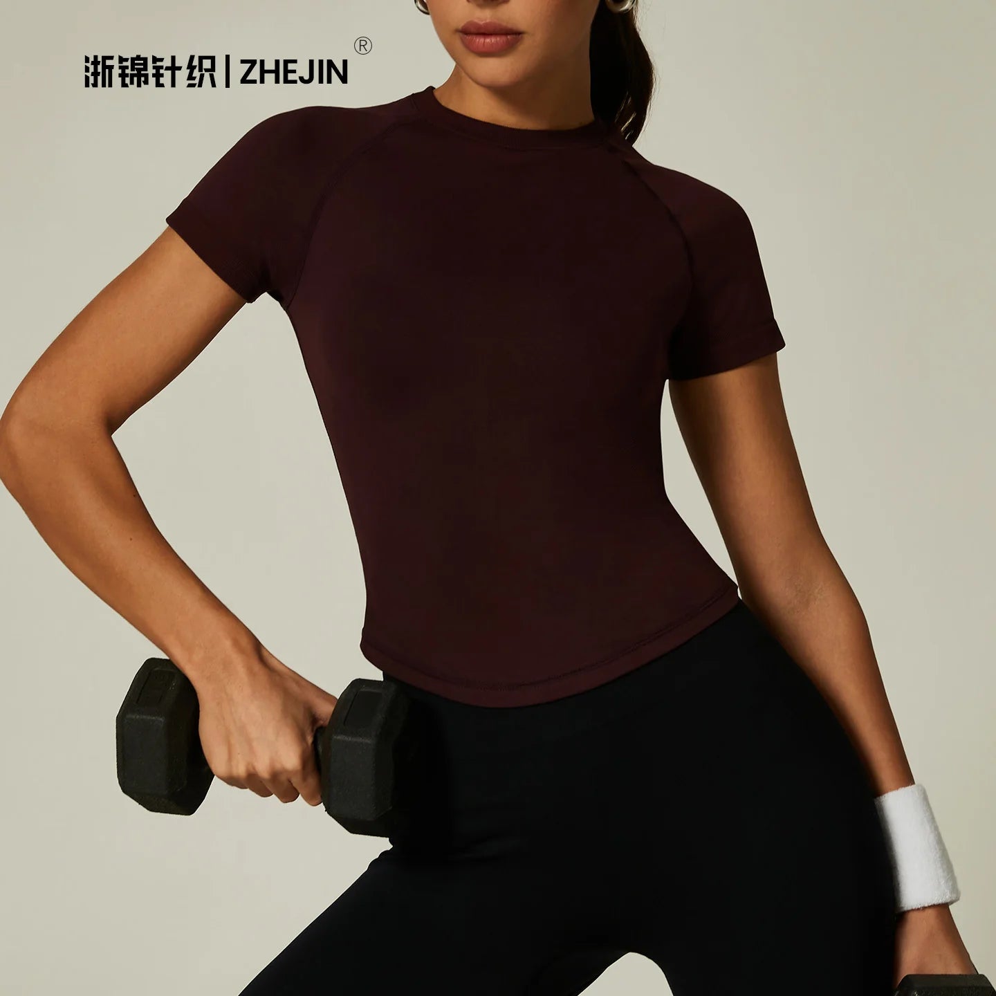 ZHEJIN Seamless Sports T-shirt Women Slim Fit Gym Workout Top Short Sleeve Yoga Shirt Curved Hem Breathable Athletic Sportswear