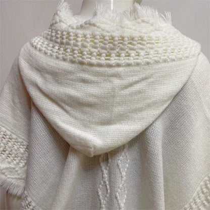 Women Knitted Cape Shawl Wrap Cloak Ethnic Hooded Poncho Hoody Jumper Sweater Tassels Dropshipping