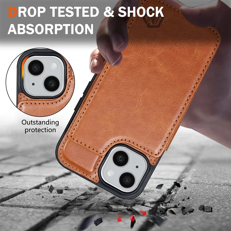 Wallet RFID Blocking Layer Protect Anti-Theft Magnetic Leather Case For iPhone Air 17 Pro Max 16e 15 Plus 14 13 12 11 Card Bag