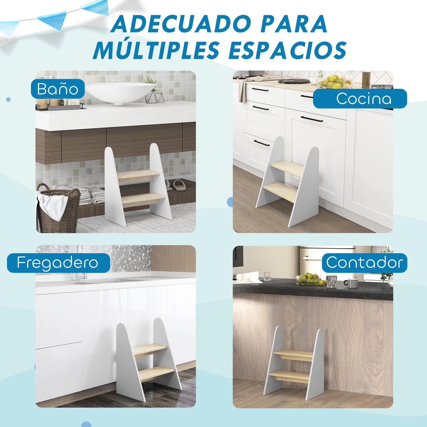 Aiyaplay Stool for Children with 2 Steps +3 Years for Bathroom Kitchen White