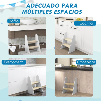 Aiyaplay Stool for Children with 2 Steps +3 Years for Bathroom Kitchen White