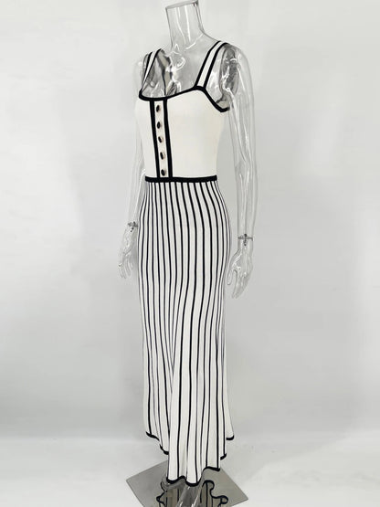 Tossy Striped Knit Backless Maxi Dress Women Slim Contrast Strapless Fashion Elegant Party Dress 2024 Knitwear Female Long Dress