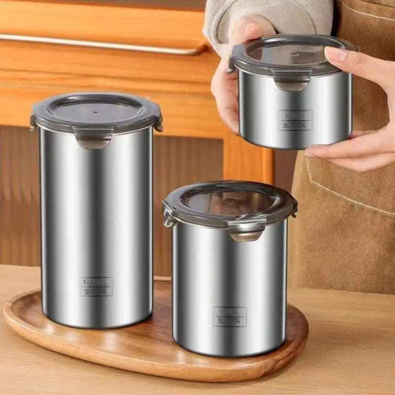 Stainless Steel Storage Jars Set 500/900/1400ml Sealed Containers Kitchen Organizer for Fresh Grain Vegetable Coffee