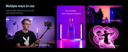 PHOTOOLEX RGB Video Light Handheld Magnetic Tube Light Design  2500K-9000K Photography Studio Lamp 12 Light Effects LED Tube