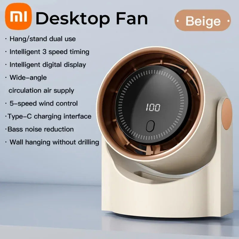 Xiaomi Smart Electric Fan 100 Level Bladeless Fan Portable Small Usb Charge Silent Desktop High-speed Circulating Cooling Fan