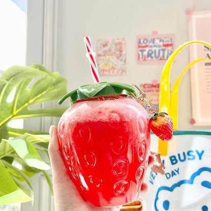500ml Summer Creative Strawberry Straw Cup, Portable Water Bottle for Milk Coffee, Home Camping Bottle