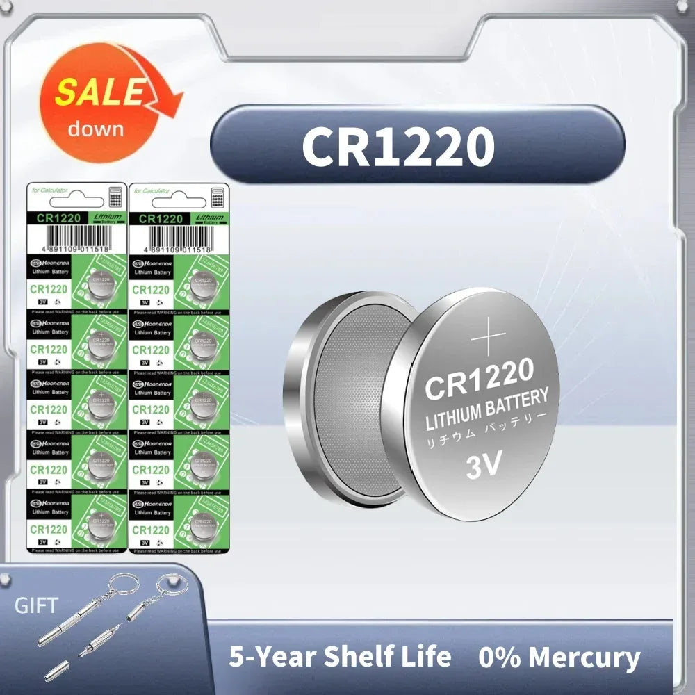 2-10pcs High-Capacity CR1220 LM1220 BR1220 KCR1220 3V Alkaline battery For Toy Watch Car Remote Control Mouse Button Coin Cell