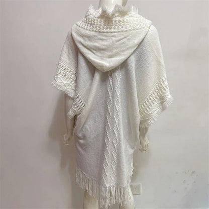 Women Knitted Cape Shawl Wrap Cloak Ethnic Hooded Poncho Hoody Jumper Sweater Tassels Dropshipping