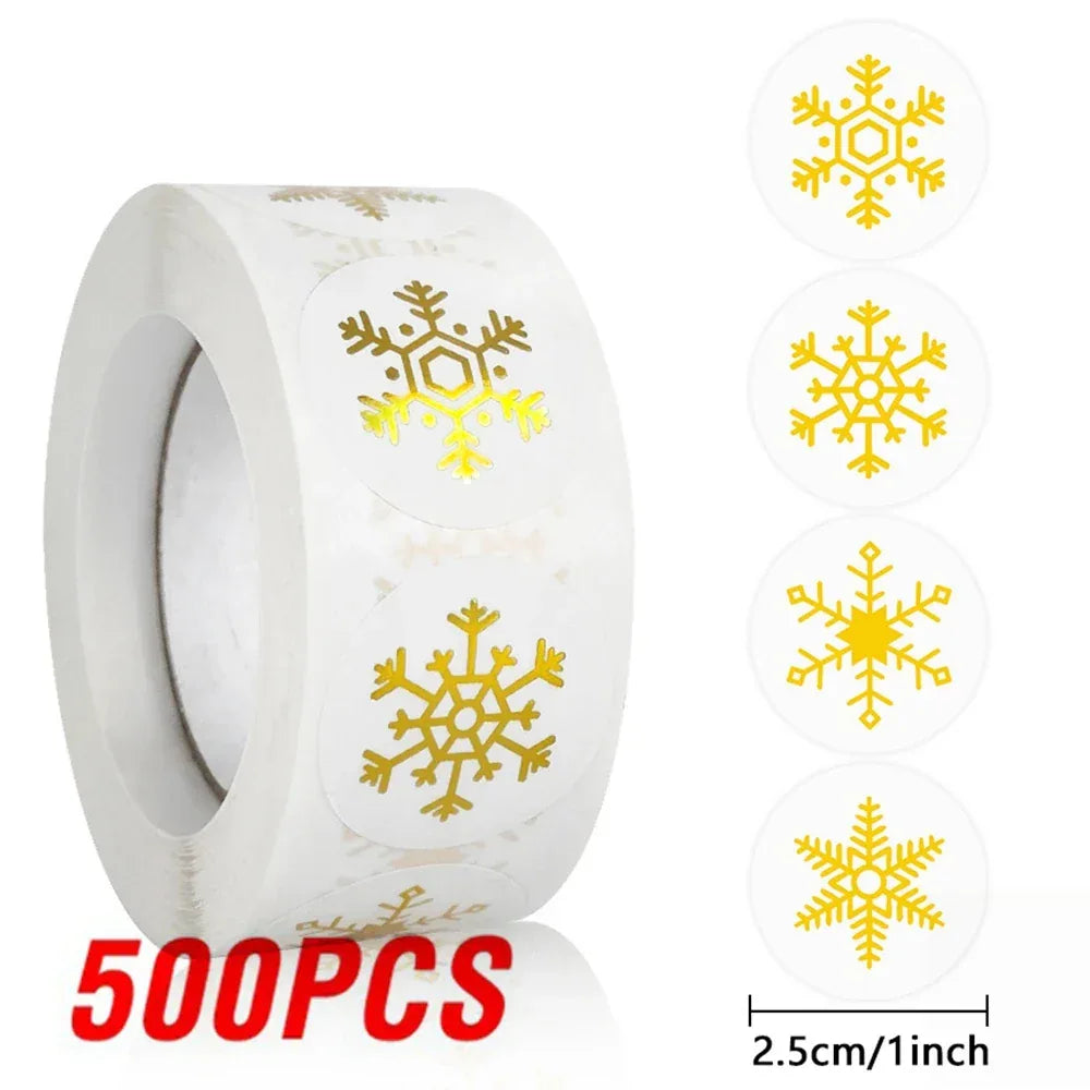 100-500Pcs Gold Snowflake Christmas Stickers Candy Bag Envelopes Sealing Label Christmas Gifts Box Decorations Sticker
