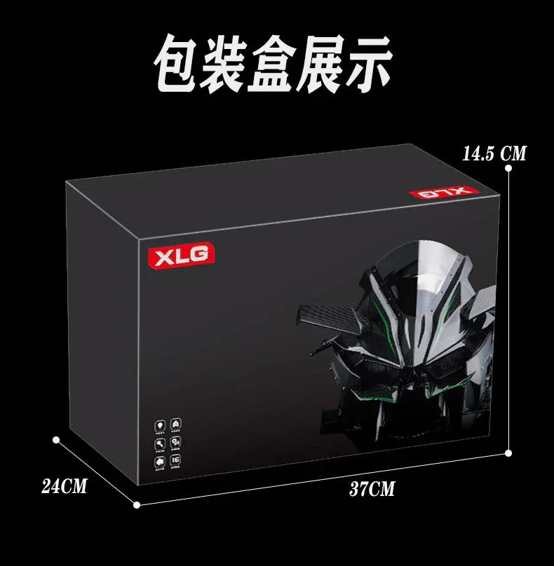 Large 1:6 Kawasaki H2R Bootable Sprayable Dynamic High Precision Alloy Motorcycle Model Diecast Sound Light Christmas Gift Box D