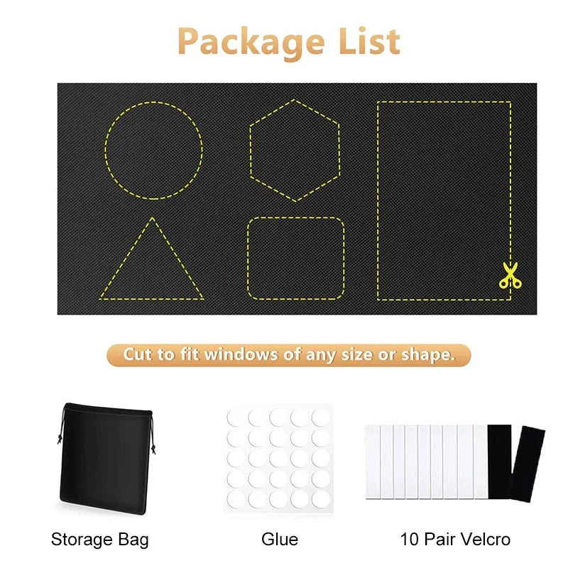 DIY Portable Travel 100% Blackout Curtain Portable Blocking Darkest Window Cloth for Living Room Home Non-perforated Black Cloth