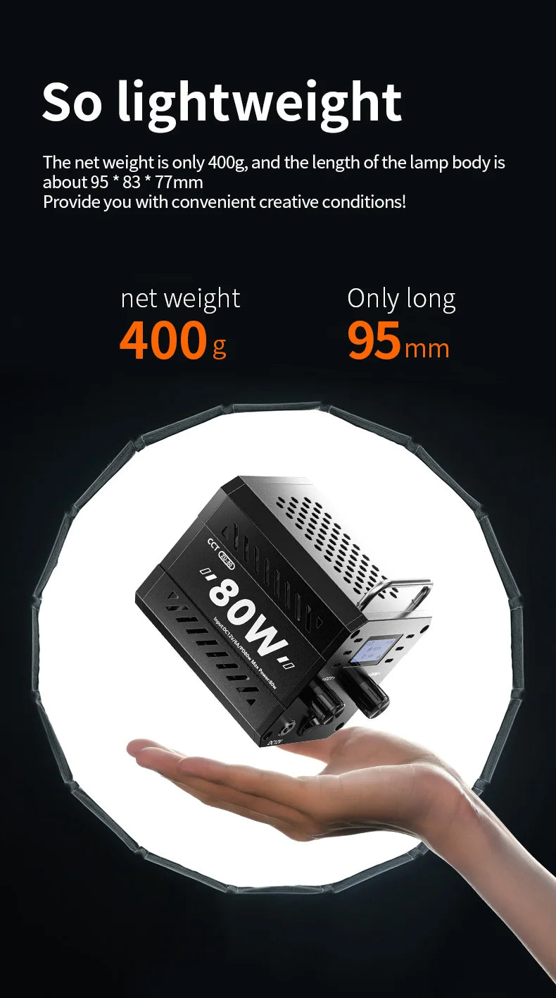 ZU80 COB camera light 80W LED fill light 2500K~6500K dual-color mini Bowens portable outdoor live lighting CRI≥96 TLCI≥97