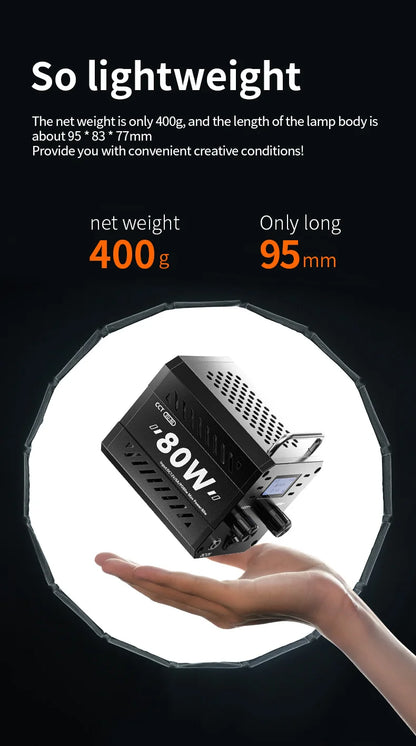 ZU80 COB camera light 80W LED fill light 2500K~6500K dual-color mini Bowens portable outdoor live lighting CRI≥96 TLCI≥97