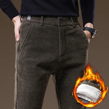 Casual Pants Men Winter New Fleece Business Elastic Waist Slim Korean Warm Thick Brushed Plush Trousers Male 28-38