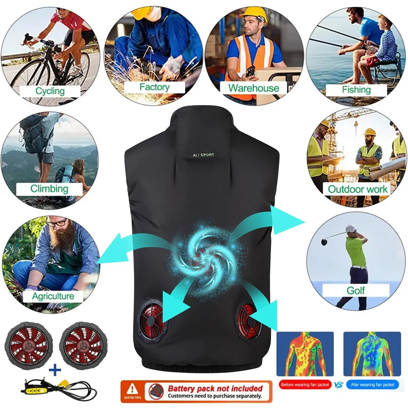 Summer cooling & heatstroke prevention fan vest, refrigerated outdoor waistcoat, fan work jacket, cooling vest, unisex style.