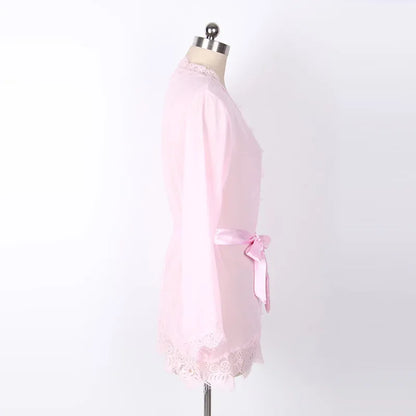 Women's Sheer Lace Kimono Robe, Long Sleeve V-Neck Belted Soft Bridal Wedding Lingerie Nightwear Multi-color