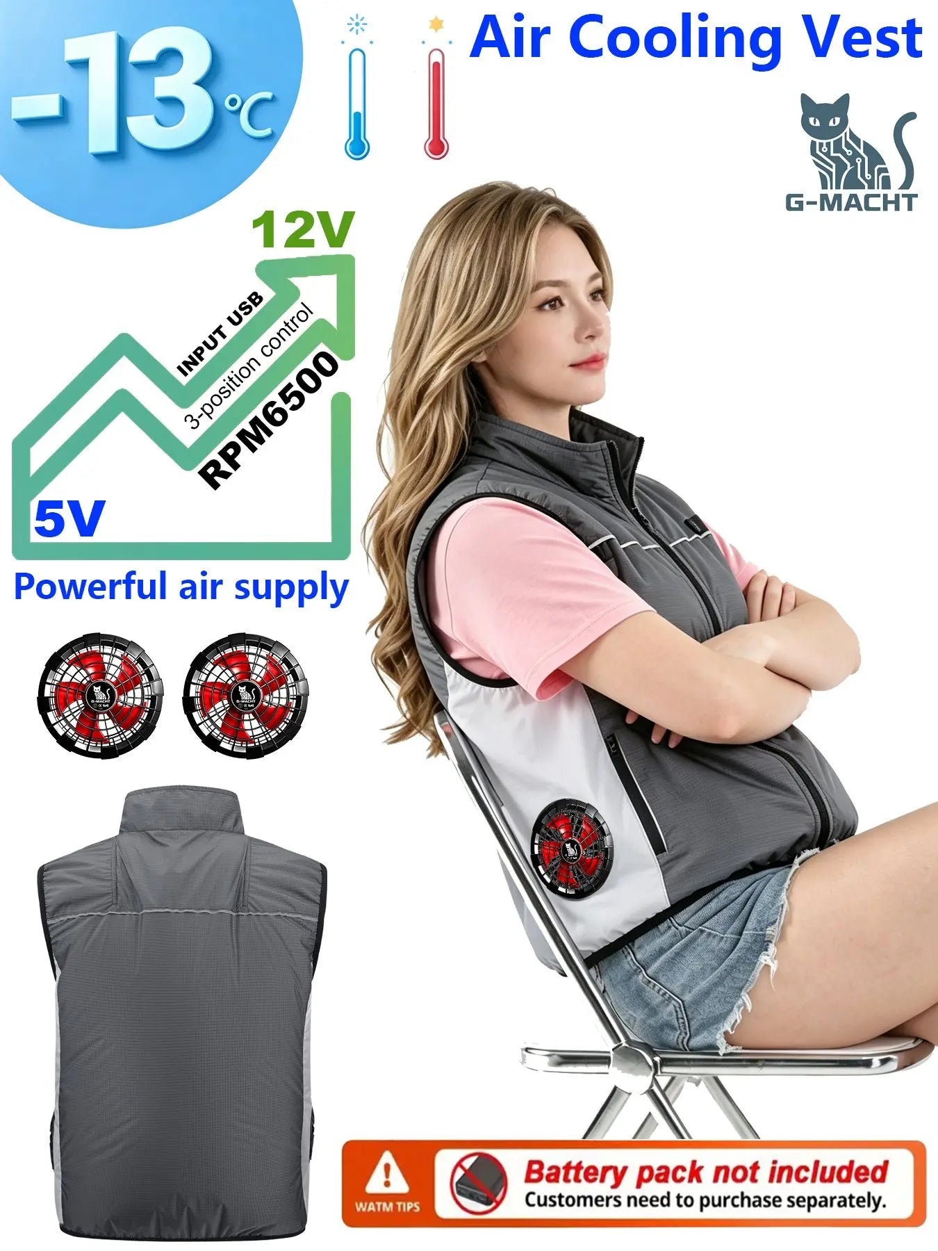 G-MACHT Men Short Sleeve 4Fans Cooling Jacket USB Air Conditioning Clothing Outdoor Work Fishing Heat Protection Cooling Vest