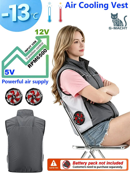 G-MACHT Men Short Sleeve 4Fans Cooling Jacket USB Air Conditioning Clothing Outdoor Work Fishing Heat Protection Cooling Vest