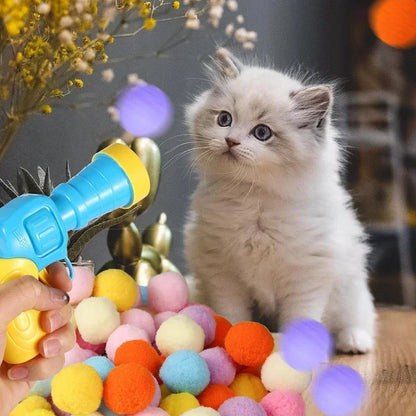 Cat Toys Automatic Ball Launcher Training Toy For Pet Kitten Creative Mini Shooting Gun Games Stretch Plush Toys Pet Supplies