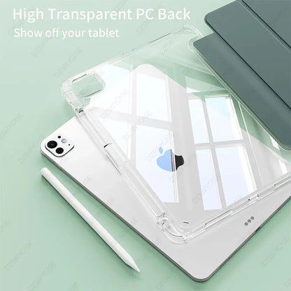 Case for iPad Pro 11 M4 M5 2024 2025, with Pencil Holder, Shockproof Slim Cover with Clear Hard PC Back Shell, Auto Sleep/Wake