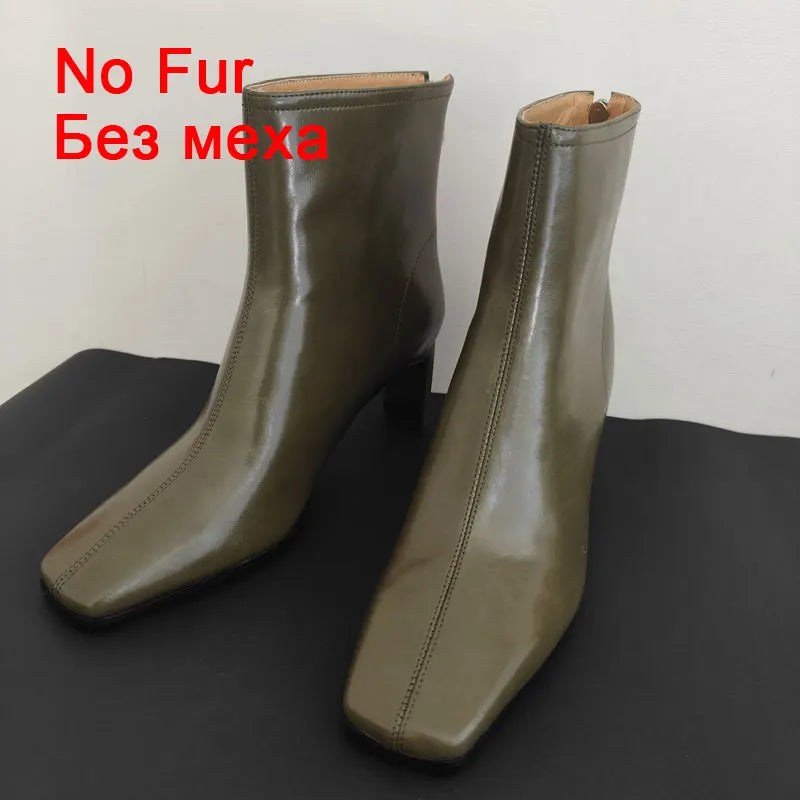 JOZHAMTA Size 34-43 Women Ankle Boots Real Leather Thick High Heel Shoes Fall Winter 2025 Casual Office Lady Dress Short Booties