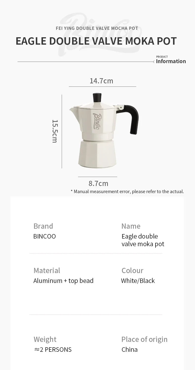 Bincoo Double Valve Moka Pot Coffee Espresso Machine Electric furnace Hand Brewed Coffee Italian Home Outdoor Barista Tools 220V