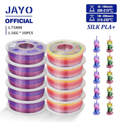 JAYO 10Rolls SILK PLA+ 3D Filament 1.75mm SILK PLA Rainbow  Filament for FDM 3D Printer SILK Dual & Triple 3D Printing Materials