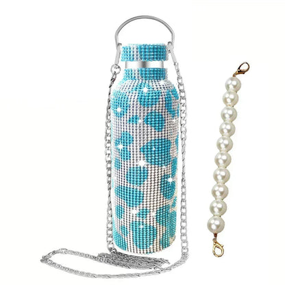 350/500/750/1000ml Luxury Rhinestone Thermos Bottle 2pcs Chain Portable Water Bottle Double Wall Stainless Steel Thermal Flask
