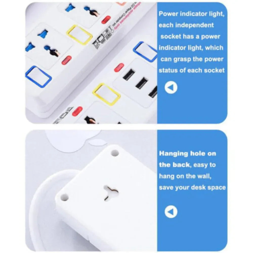 2M Extension Cable Electric Mains Power 4 Gang Way Plug Socket With Switch Tools