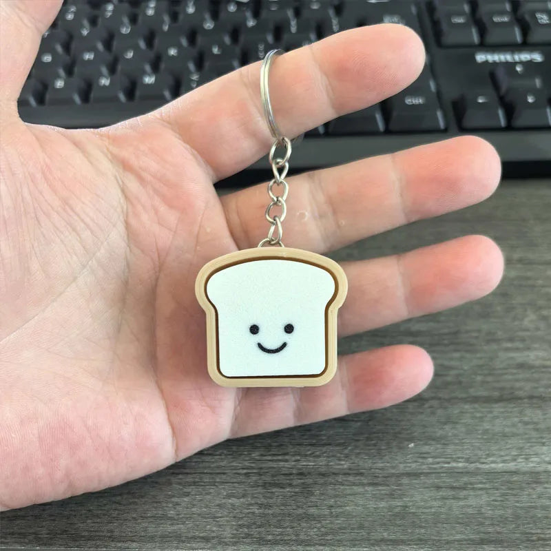Novelty Gifts Bread Toast Keyboard Clicker Fidget Keychain Stress Relief Focus Boost Quiet Anxiety Toys For Kids Boys Girls