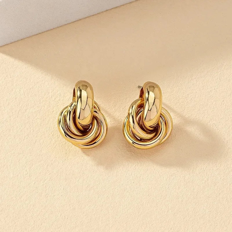 Gold SIlver Color Knot Hoop Earring for Women Fashion Shiny Plating Trendy Twist Stud Earring Stud Cute Daily Wear Jewelry