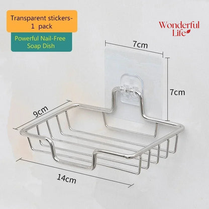 1Pcs Bathroom Soap Holder Wall Mounted Soap Rack Holder Stainless Steel Self Adhesive Soap Rack Wall Mounted Dish