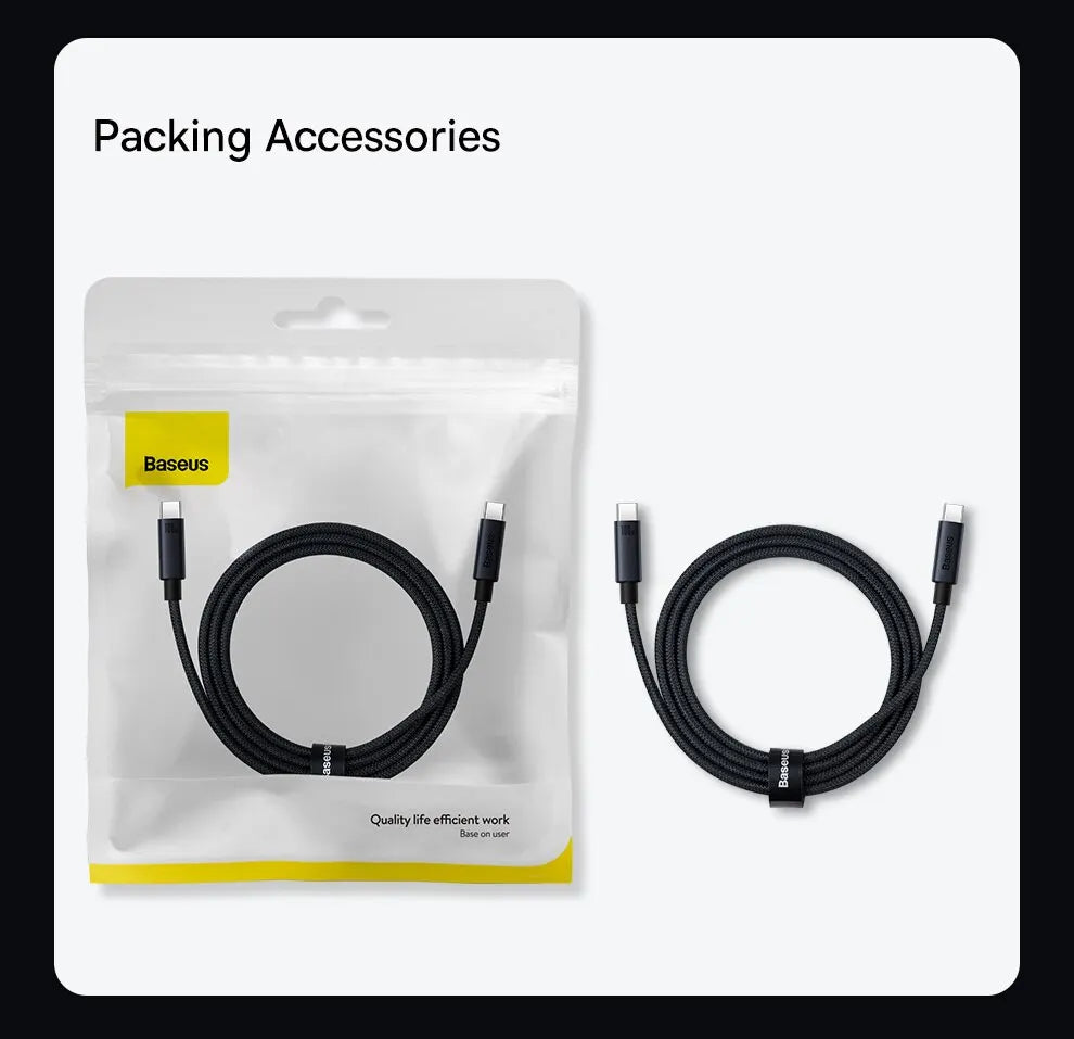 Baseus 100W USB C To Type C Cable For iPhone  16 15 Plus Pro Max PD Fast Charging Charger Cable For Macbook Xiaomi Samsung