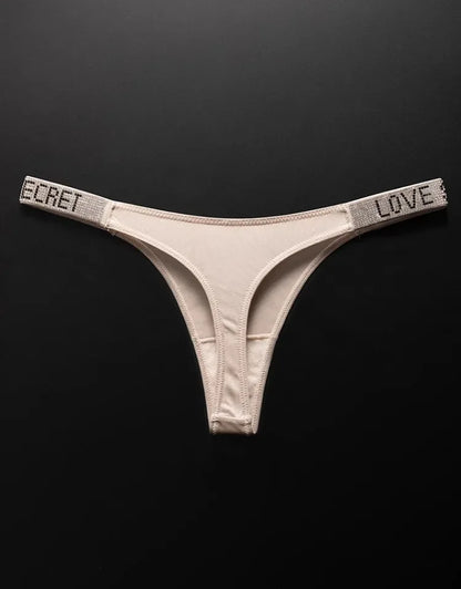 Letter Sexy Panties Women Thongs Rhinestones Diamonds G-string Sports Thong Low Waist Shorts Briefs T-back Fitness S-XL