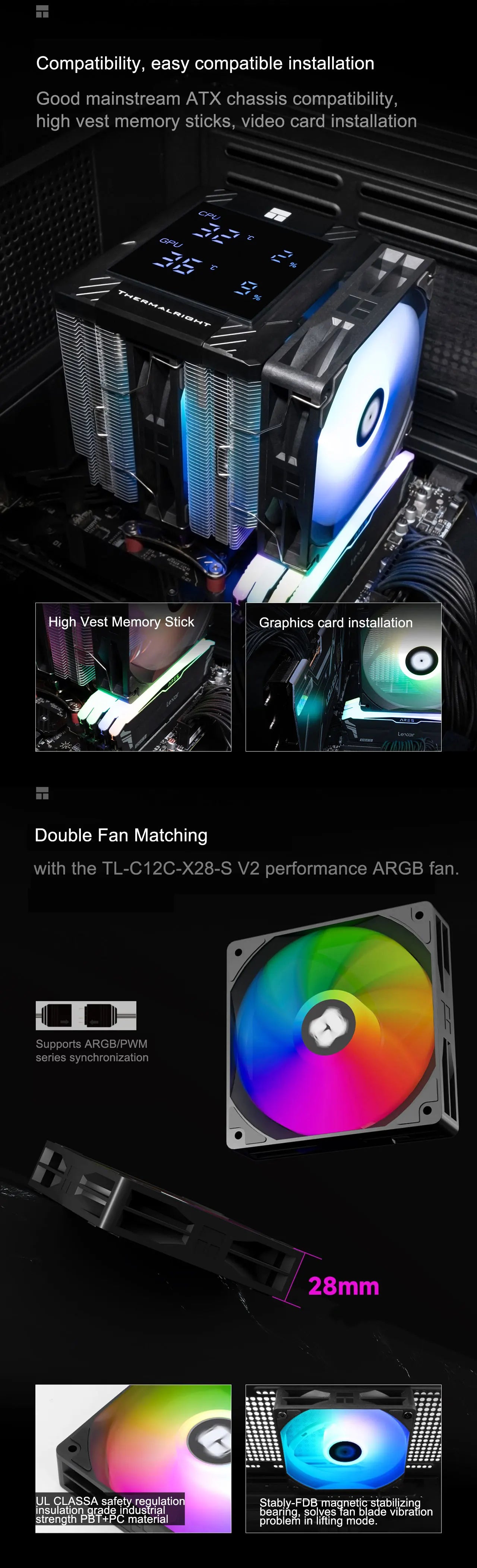 Thermalright PA 120 Digital Chassis Air Cooling Radiator，6 heat pipe/CPU/CPU simultaneous monitoring/Supports LGA1851/1700/AM5