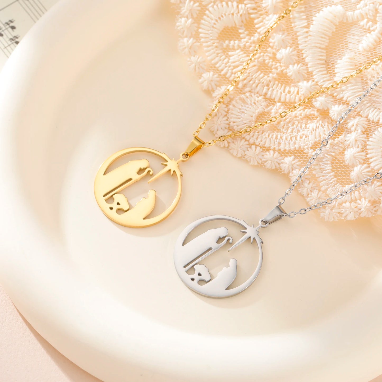 Christian Prayer Pendant Necklace Stainless Steel Unisex Retro Angel Star Prayer Talisman Mother's Day Jewelry Gift