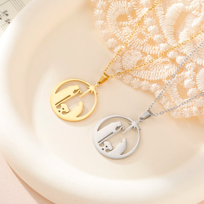 Christian Prayer Pendant Necklace Stainless Steel Unisex Retro Angel Star Prayer Talisman Mother's Day Jewelry Gift