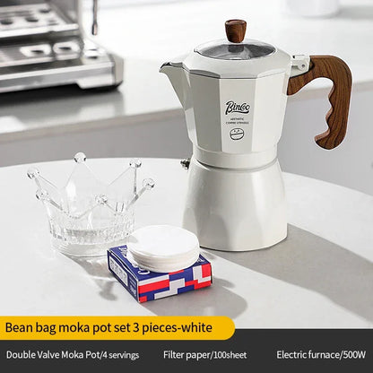 Bincoo Dual Valve Moka Pot Espresso Maker Mocha Pot Brewed Coffee Pot 220V Electric Stove Concentrated Extraction Barista Tools