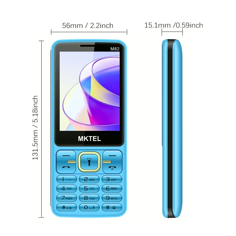 MKTEL M82 Feature Phone Large Keypad 2.8" Dual SIM 1800mAh Bluetooth MP3 Camera Mini Phone