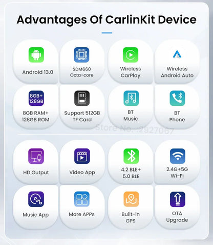 HDMI CarlinKit Android 13 CarPlay Ai Box SDM660 6225 Wireless CarPlay Android Auto Video TV Streaming Box for OEM Car 8G+128G