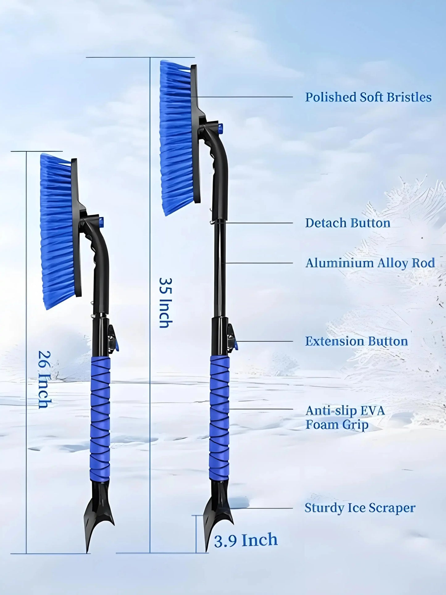 Ice Scraper and Brush for Car, Snow Brush and Ice Scraper with Foam Grip, Detachable Snow Scraper for SUV Truck Jeep Vehicle