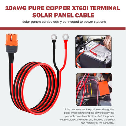 XT60i to O Ring Terminal Cable 1.5m 10AWG XT60i Female to O Ring Connector Protective XT60i F Extension Cable for Solar Panel