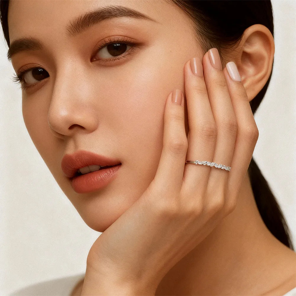 TFGLBU Trendy 1.5mm Moissanite Ring for Women Lab Diamond Matching 100% 925 Sterling Silver Certified Band Wholesale Jewelry