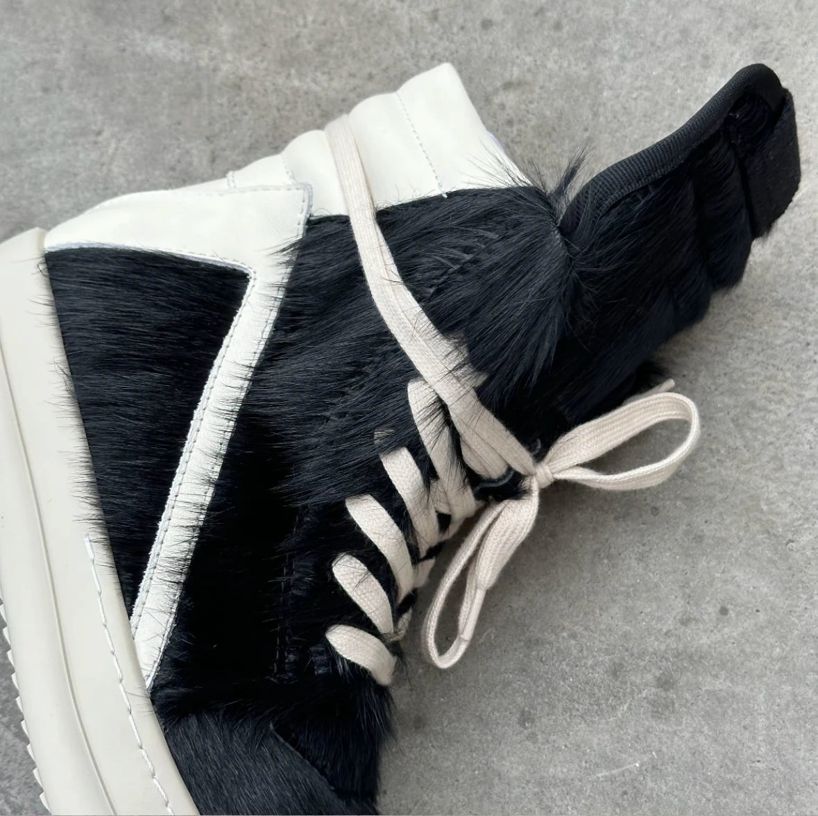 Ro Casual Shoes Men High Top Shoe Black Horse Hair Women Sneaker Black Horsehair Ankle Boot White Leather Boots Flat Sneakers