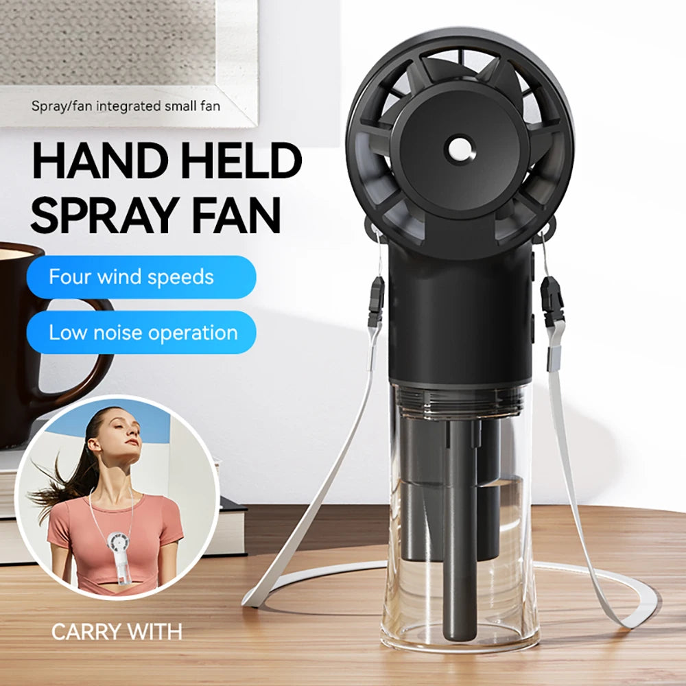 Portable Mini Humidifier Fan Neck Hanging Spray Fan Handheld Water Mist Fan Rechargeable Personal Hand Fan With Water Spray