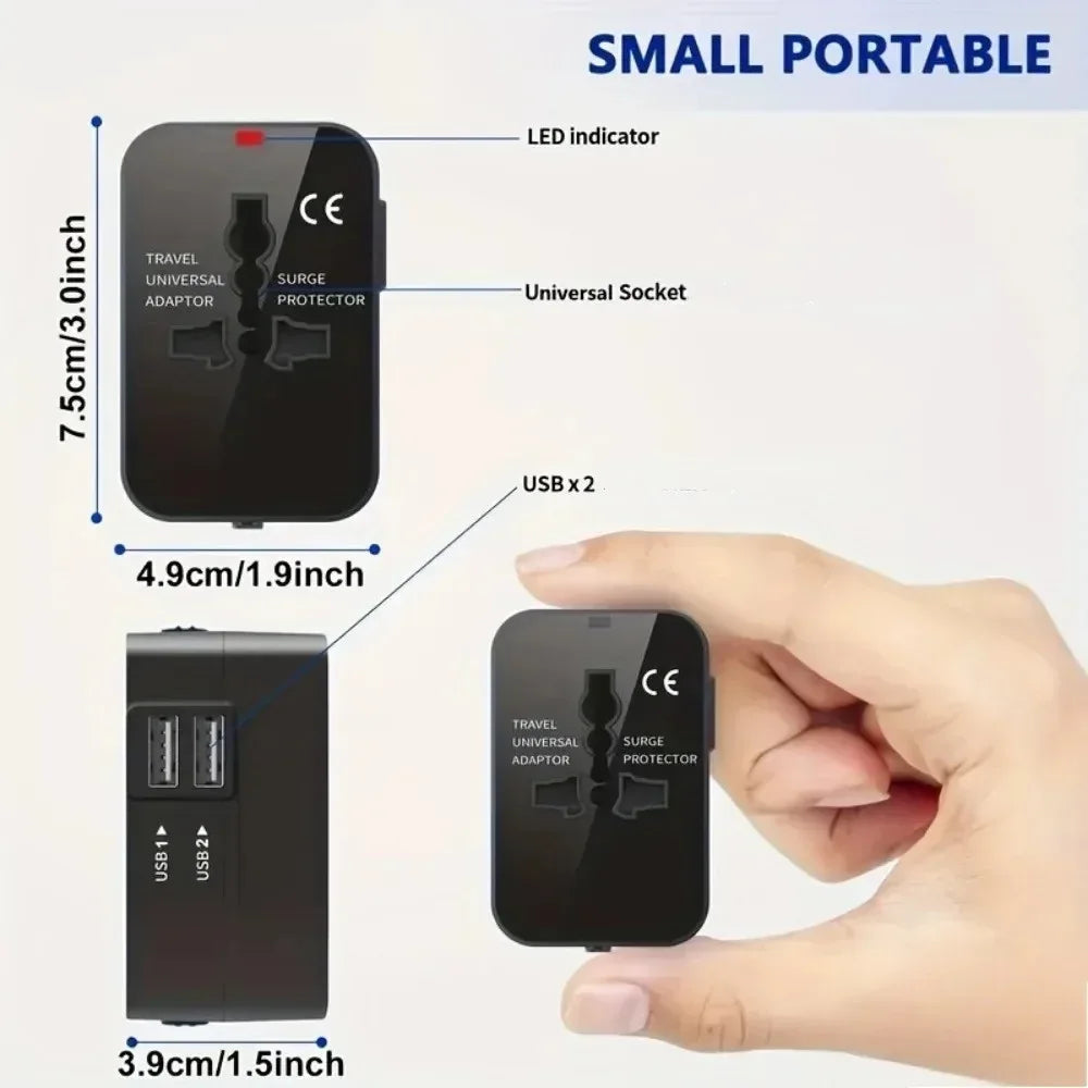 Universal Travel AC Power Adapter with Dual USB Ports EU US UK AU Outlet Converter Socket Plug Global Conversion Charger