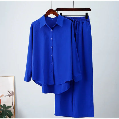 CPSYMYM Holiday Wide Leg Pants Set Two Piece Set Women Vintage Boho Maxi Shirt Autumn Casual Loose Work Streetwear Y2k  Outfits